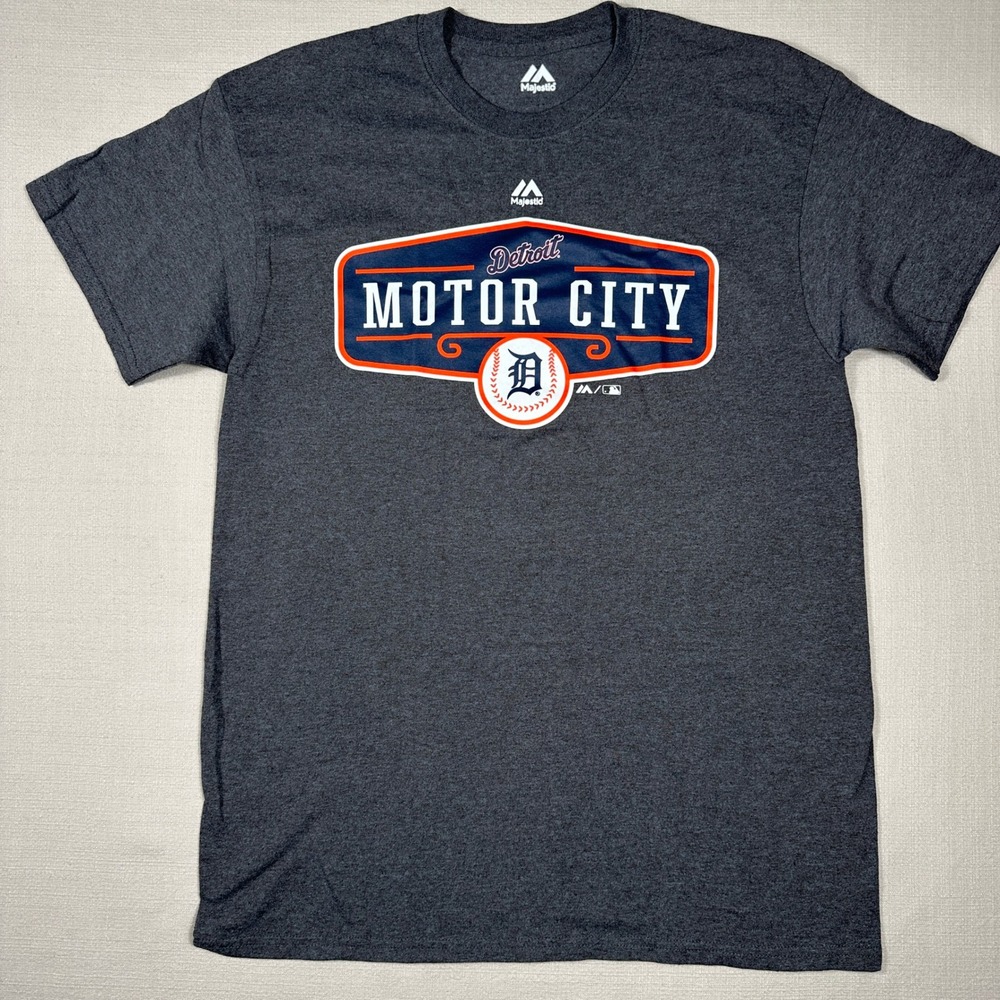 Majestic Detroit Tigers T-Shirt Mens Medium Grey Excellent Motor City MLB Tee
